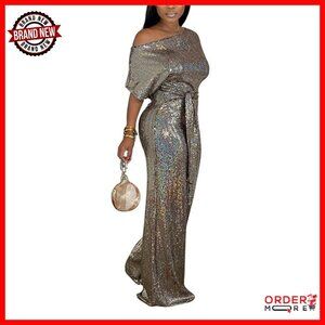 Off Shoulder Sequin Jumpsuit High Waisted Wide Leg Formal Party Wear